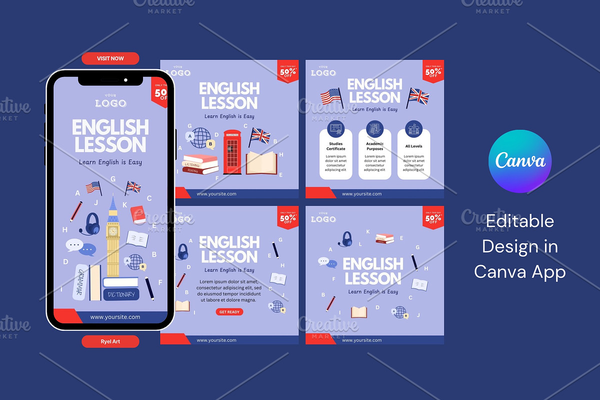 English Lesson Template, a Social Media Template by ryelart.design (Photo 1 of 4)