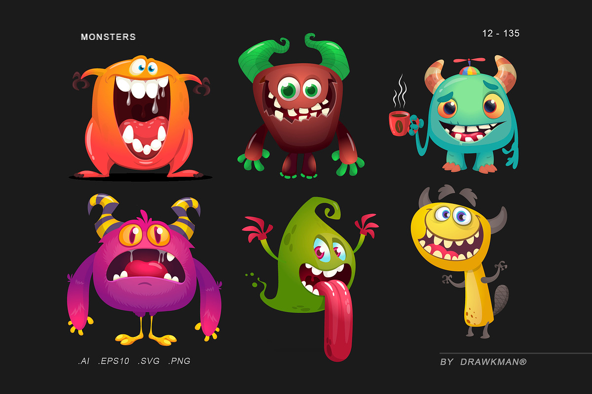 Monster Pack - 135 Cute Monsters, a Decorative Illustration by D R A W K M A N (Photo 5 of 30)