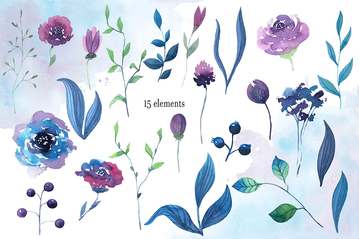 Twilight. Watercolor flowers., an Object Illustration by Daria's Magic World (Photo 5 of 5)