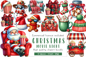 Christmas Movie Night Clipart, an Illustration by CreationArt