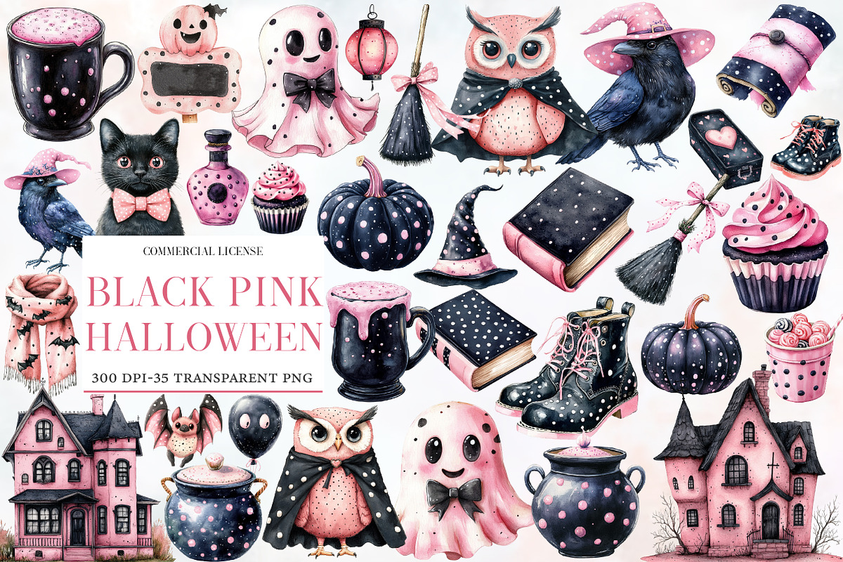 Black Pink Halloween Clipart, an Illustration by Designworld (Photo 1 of 5)