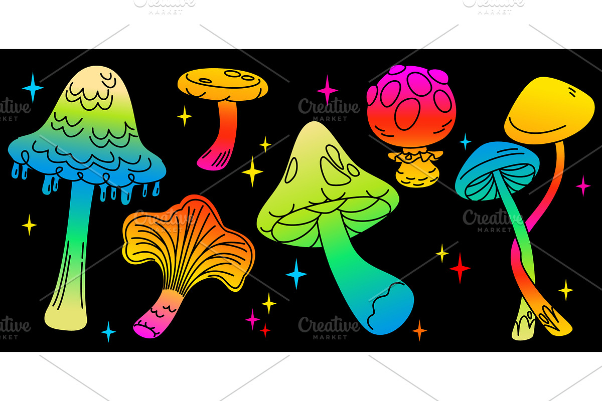 Psychedelic mushroom illustrations, an Object Illustration by art PVP - market