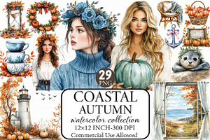 Watercolor Coastal Autumn Clipart, an Illustration by Libby Wishes