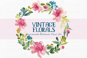 Vintage Florals- Watercolor Clip Art