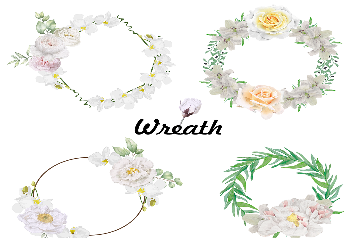 Watercolor White Floral Clipart Set, an Illustration by Digi_Design_World (Photo 4 of 5)