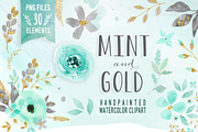 Mint & Gold -  flower clipart, an Illustration by DigitalCloud (Thumbnail 1 of 6)
