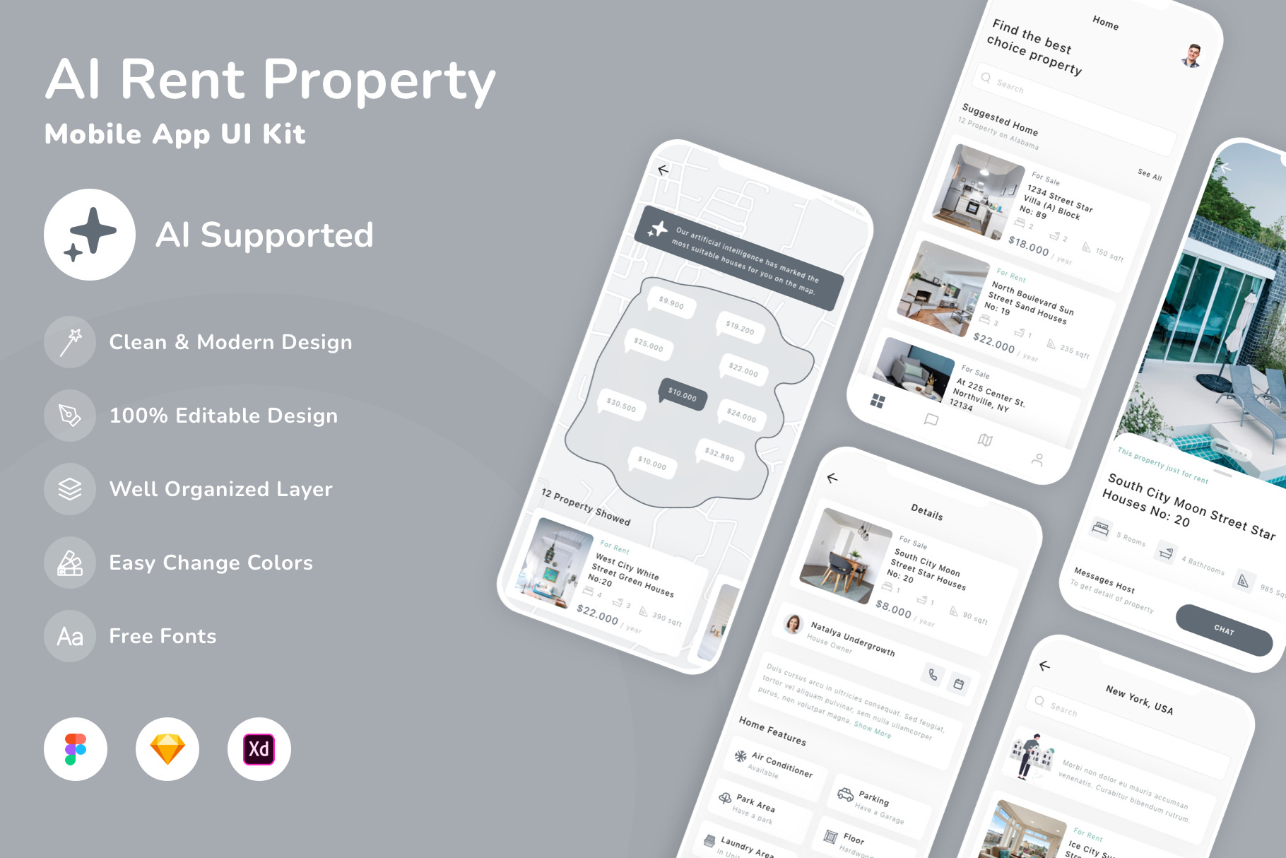 AI Rent Property Mobile App UI Kit, an UI Kit Template by Betush