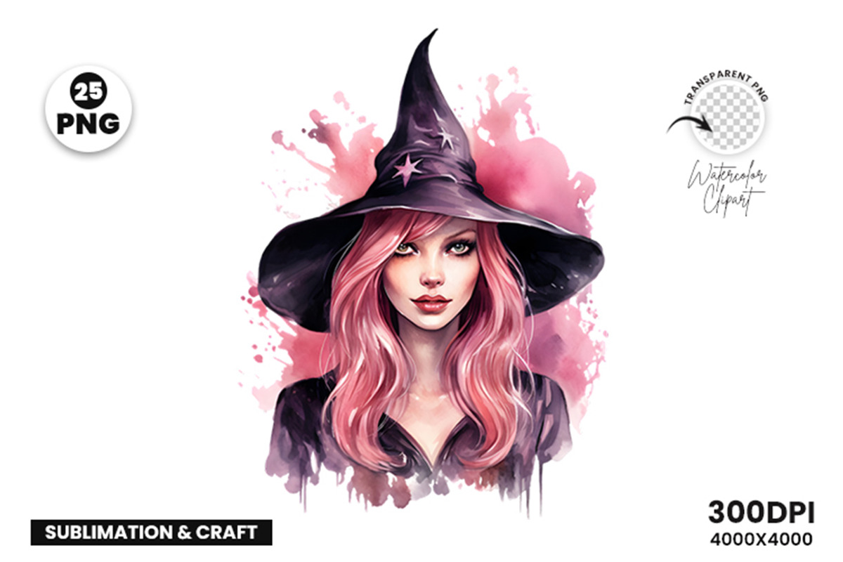 Watercolor Halloween Witch Clipart, a Seasonal Illustration by Creative Arslan (Photo 9 of 10)