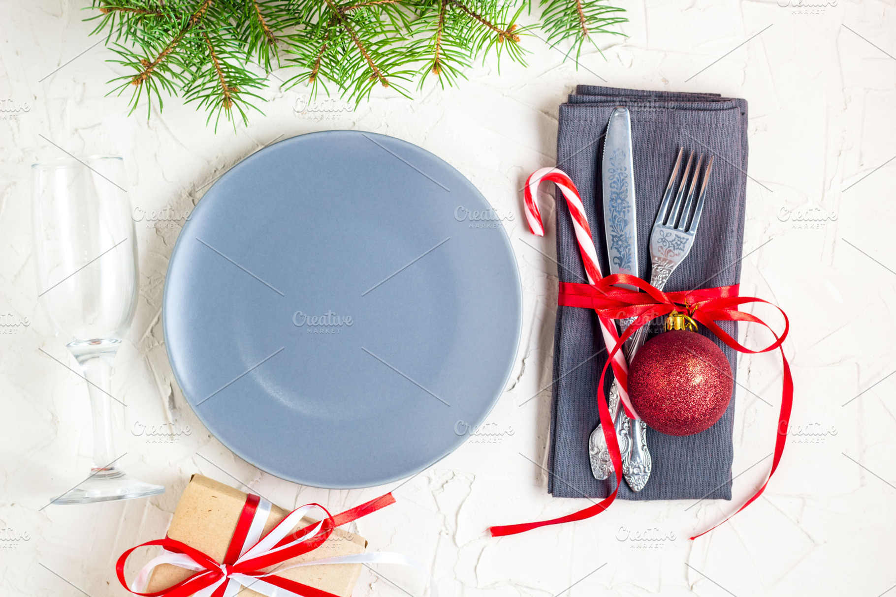 Christmas table place setting with stock photo containing table and dinner, a Holiday Photo by dashtik