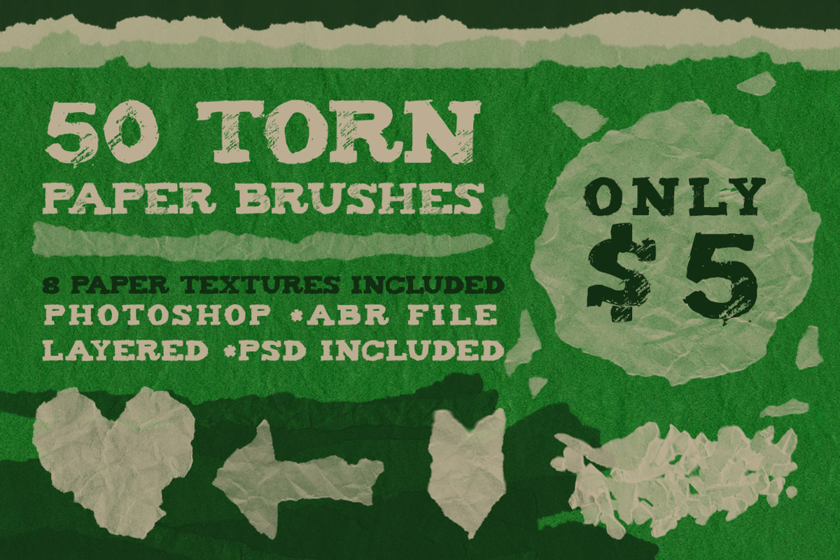 50 Torn Paper Brushes + 8 Textures