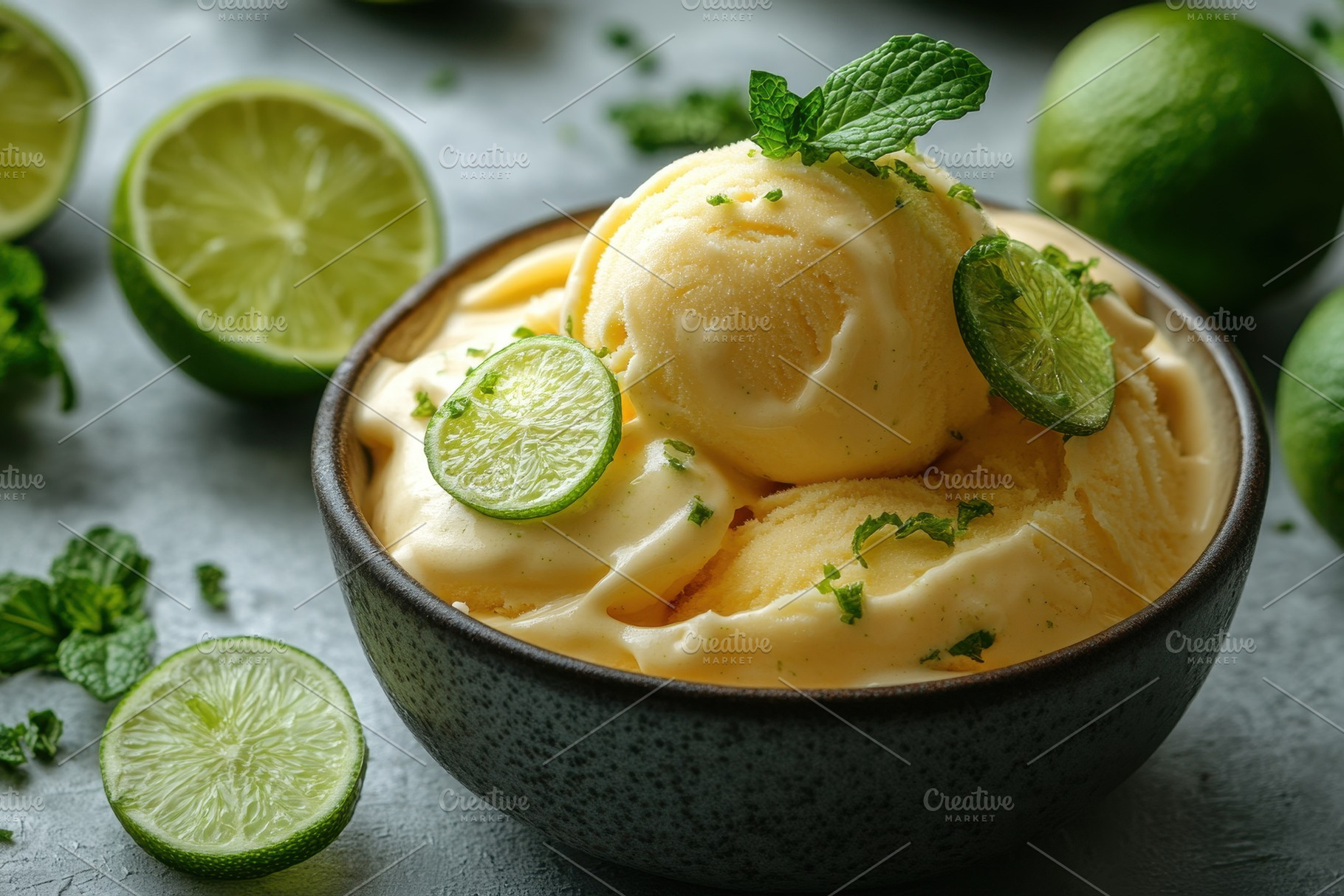 Delicious mango sorbet served in a b, a Photo by Tanuart