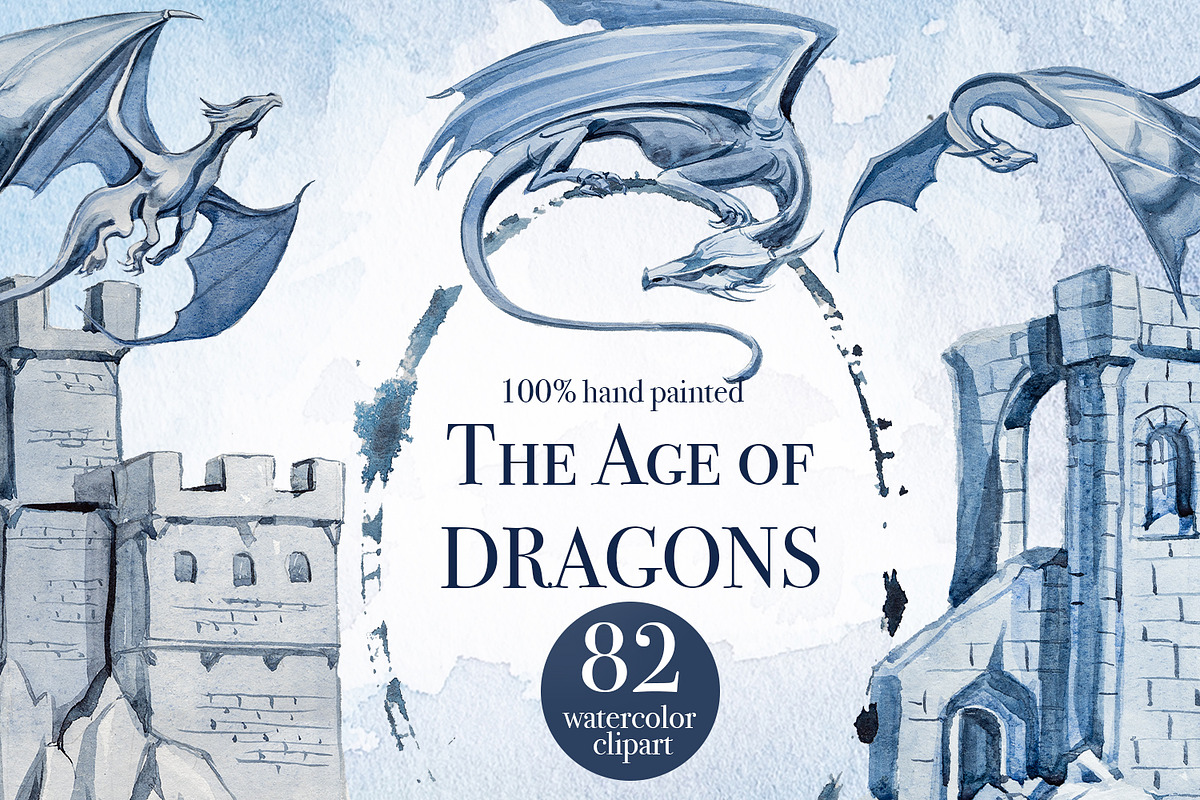 The Age Of Dragons Clipart Set, a Decorative Illustration by ArtCreationsDesign (Photo 1 of 18)