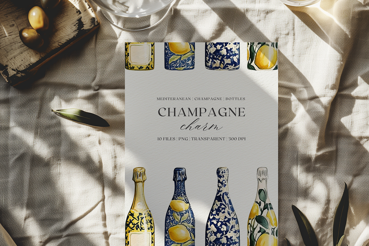 Champagne Charm -Watercolor clipart, a Decorative Illustration by ThaismotaCreativeCo (Photo 4 of 6)
