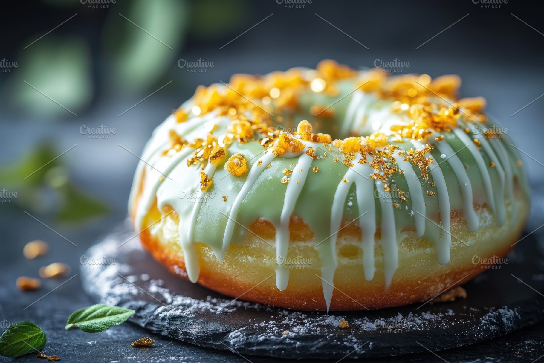 Delicious Green Glazed Donut Gold Sp, a Background Photo by Pixeness