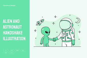 Alien and Astronaut Handshake, a Person Illustration by Partikusi Design