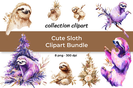 Cute Sloth Clipart Bundle