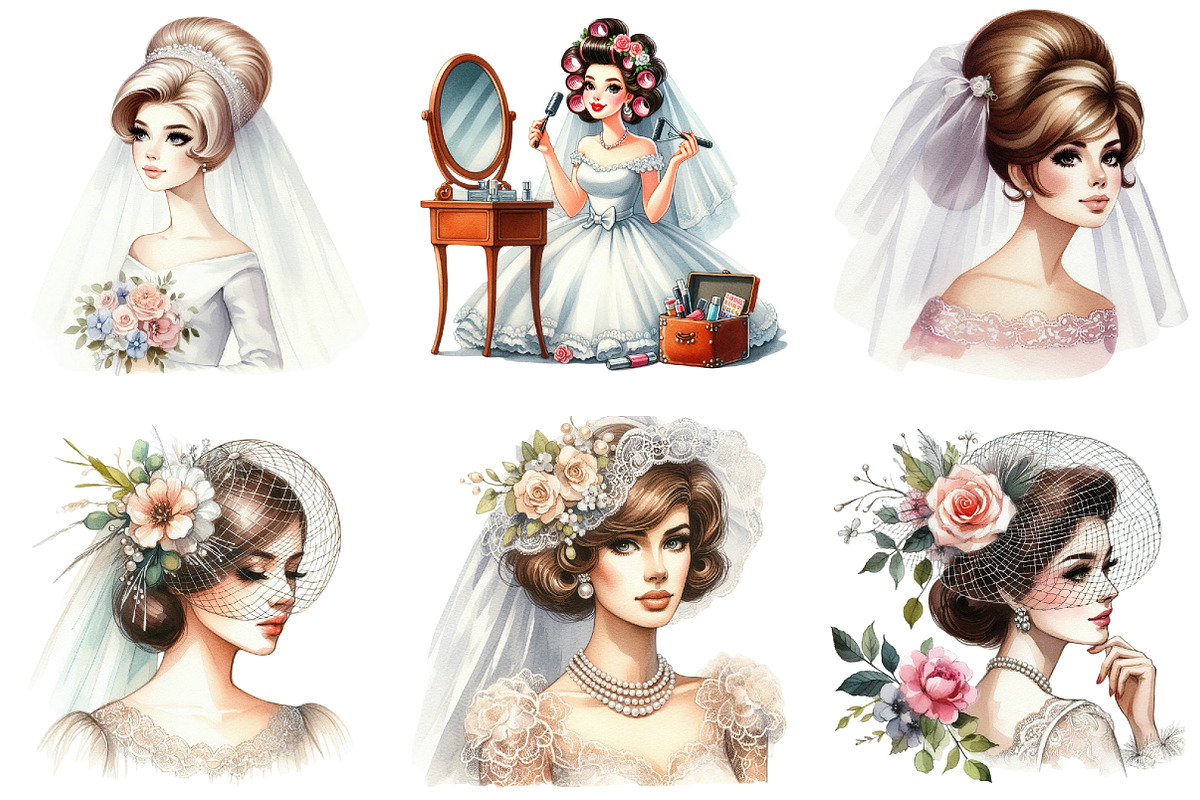 Wedding Retro Girl Clipart, an Illustration by DreamArtGraphic (Photo 4 of 4)