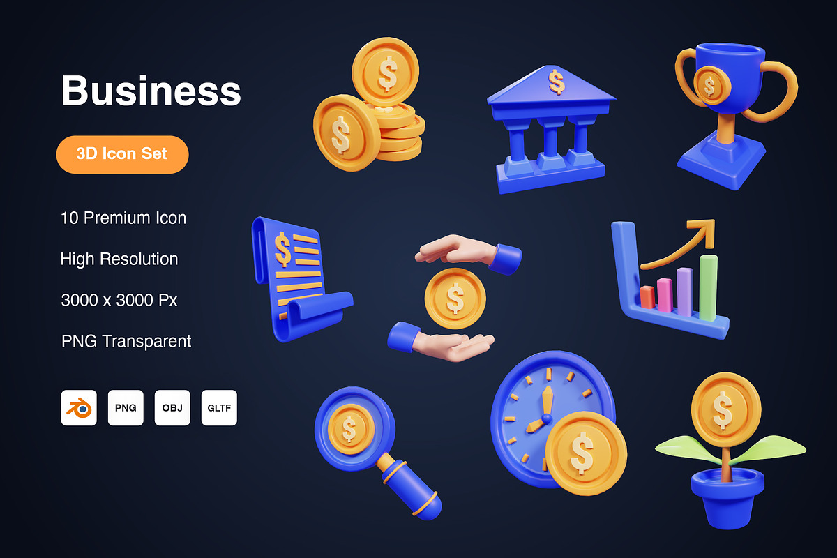 Business 3D Icons Set, an Object 3D Model by Kmg Design (Photo 1 of 2)