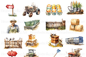 Farm Watercolor Clipart Bundle