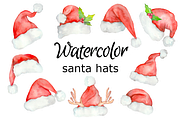 Santa hats watercolor clipart, a Background Graphic by GoodFairyClipArt (Thumbnail 1 of 2)