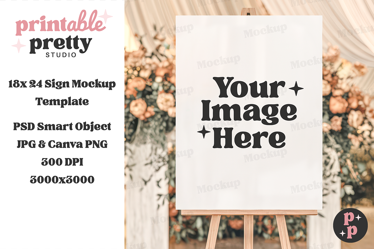 Peach Floral Wedding Sign Mockup PSD, a Product Mockup by Printable Pretty Studio (Photo 8 of 9)