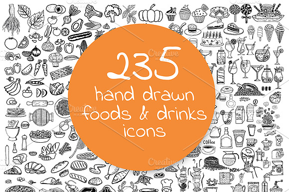 235 Hand Drawn Restaurant Icons
