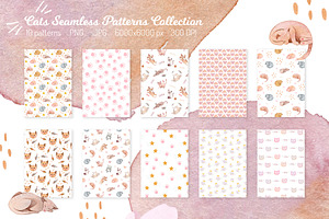 Cats Seamless patterns collection, a Pattern Graphic by Julia M. Watercolor