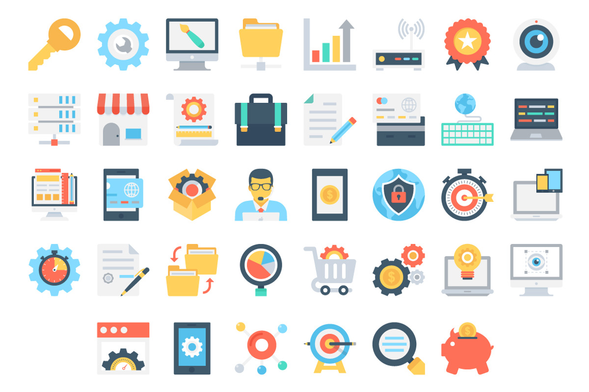 150 Flat Design & Development Icons, a Duotone Icon by Vectors Market