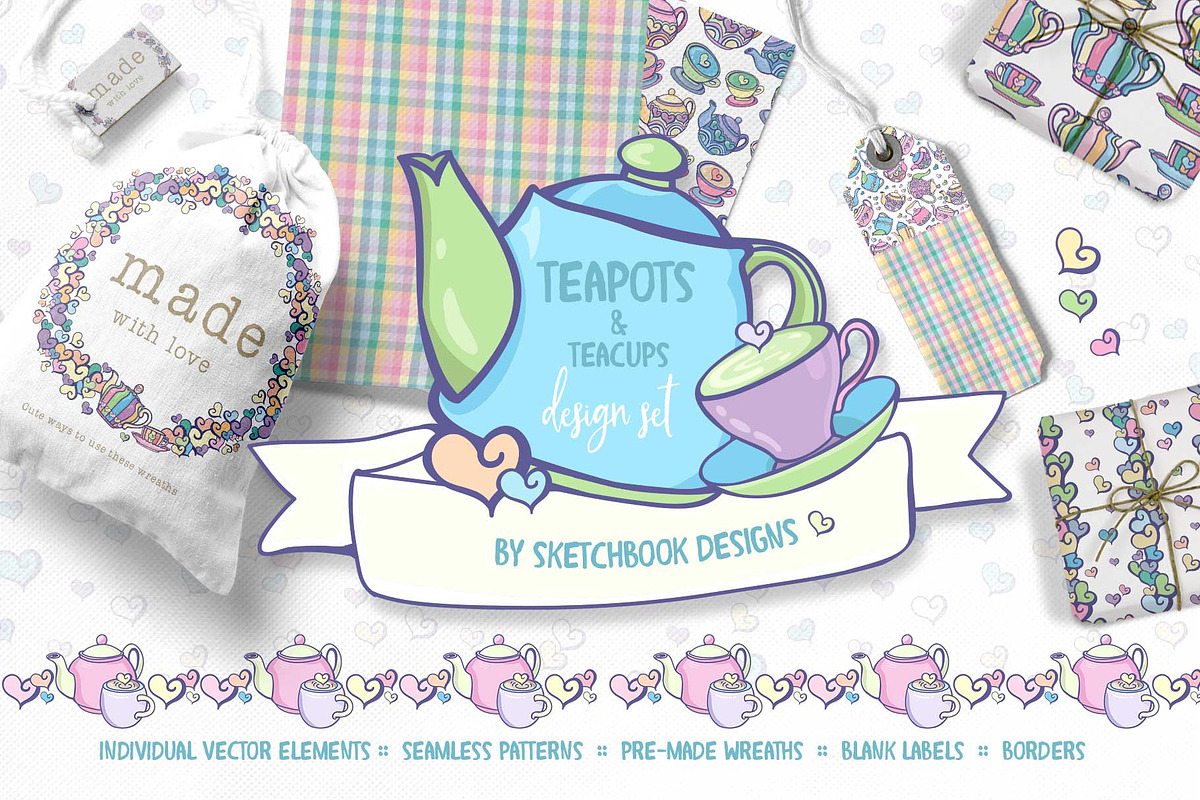Teapots & Teacups Design Set, an Illustration by Sketchbook Designs (Photo 1 of 13)