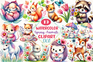 Watercolor Spring Animals Clipart, an Illustration by DreamCafeArt