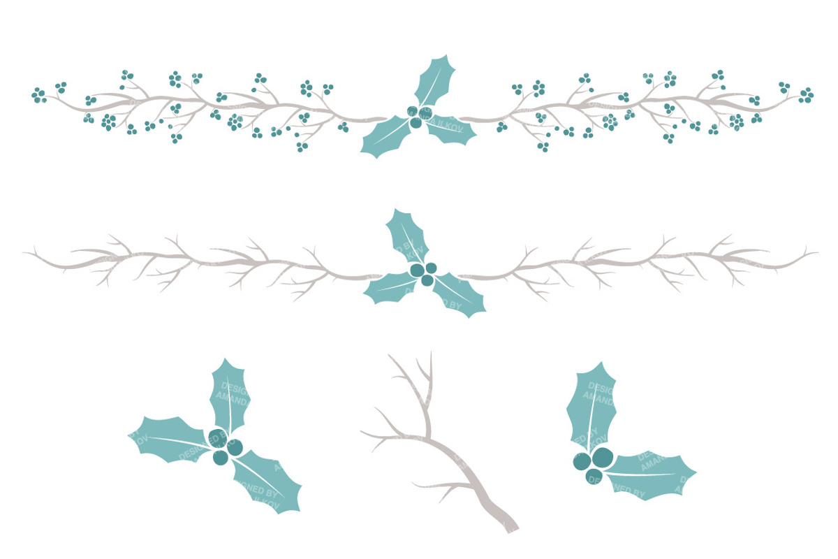 Vintage Blue Holly Vectors & Papers, an Illustration by Amanda Ilkov (Photo 4 of 5)