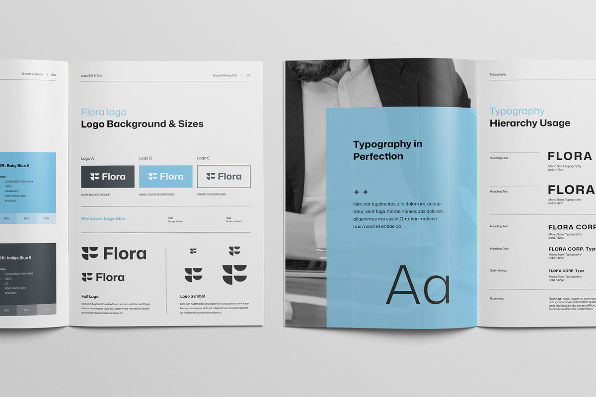 FLORA | Brand Guidelines Template, a Brochure Template by KreateTribe (Photo 4 of 9)