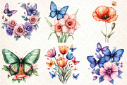Colorful Flowers and Butterflies Cli, an Illustration by DreamCafeArt (Thumbnail 2 of 7)