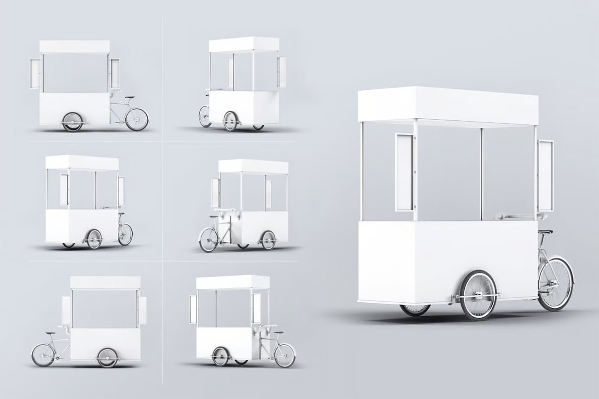 Food Cart Kiosk With Wheels Mock-Up, an Advertising Mockup by DesignRushMarket (Photo 2 of 6)