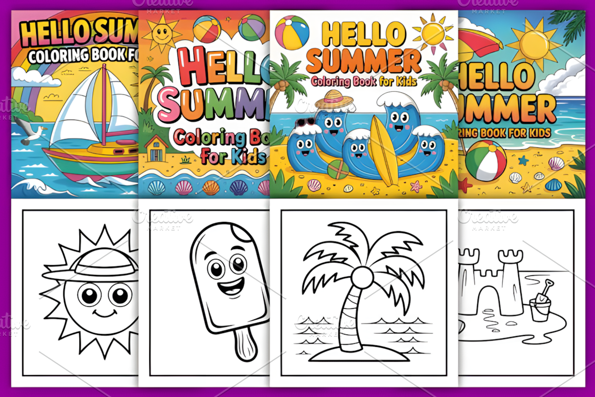 Hello Summer Coloring Pages for Kids, a Seasonal Illustration by Ink Gallery (Photo 3 of 4)