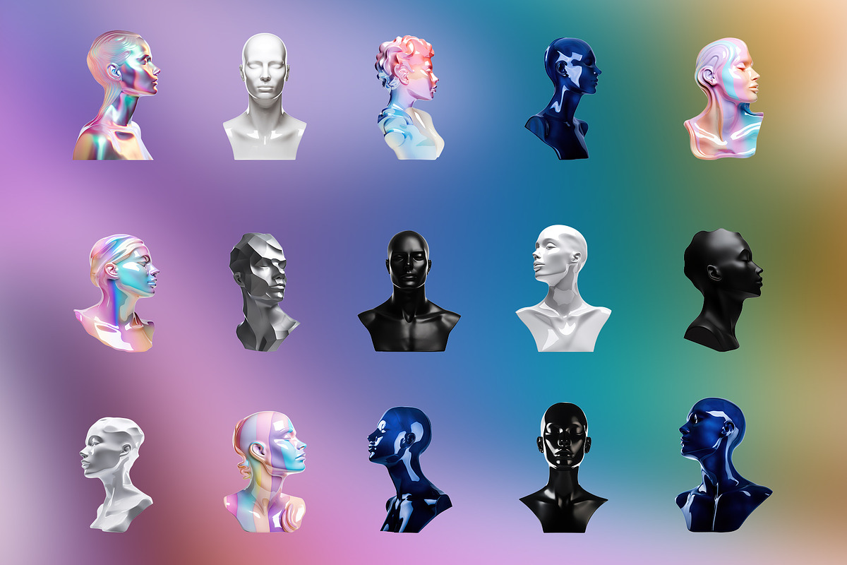 70 PNG Busts - Iridescent & Glossy, an Object Graphic by Graphicdome (Photo 9 of 11)