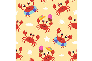 Cartoon crab seamless pattern. Funny, an Animal Illustration by LadadikArt