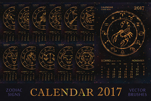 SET / 2017 CALENDAR / golden ZODIACS