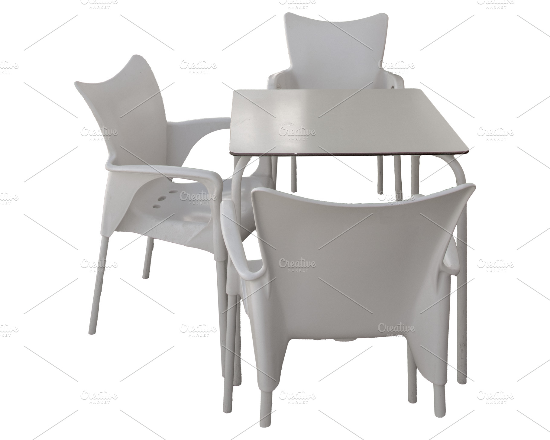 White plastic chairs and table, an Industrial Photo by DanFLCreativo