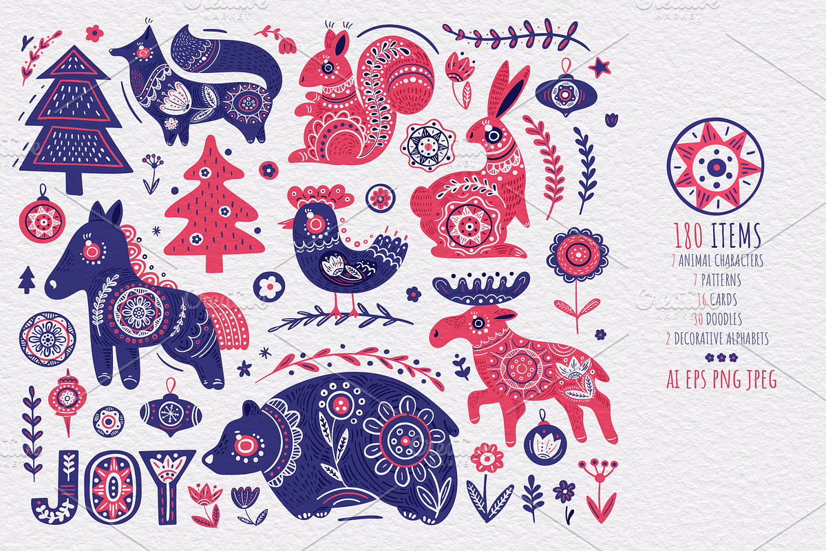 Scandinavian Christmas set, vector, an Animal Illustration by harmonia_green_art (Photo 2 of 13)