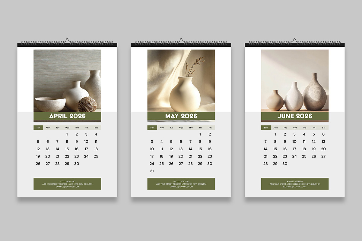 Minimal Wall Calendar 2026 Template, a Stationery Template by MightyDesign (Photo 3 of 8)