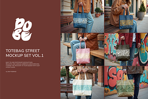 Totebag Street Mockup Set - Vol 1, a Merchandise Mockup by DOBE Studio