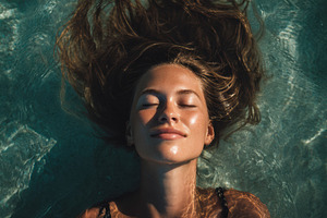 Girl Floating in Shallow Clear Water, a Holiday Photo by Virgo Studio