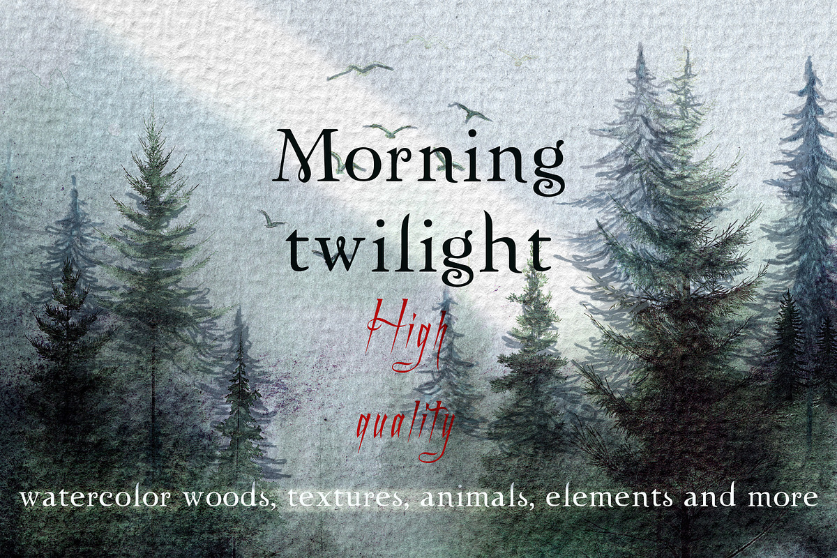 Twilight morning watercolor clip art, a Seasonal Illustration by FleurArt (Photo 1 of 19)