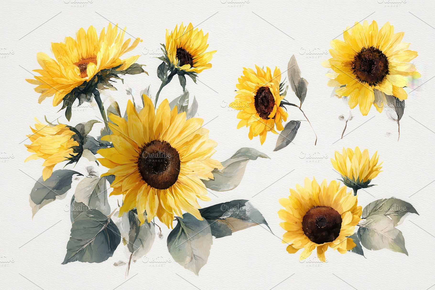 Watercolor Sunflowers Elegant Floral, an Arts & Entertainment Photo by Pixeness Studio