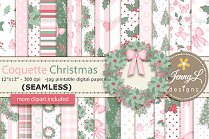 Coquette Christmas Digital Paper, a Pattern Graphic by JennyL Designs