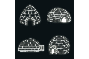 Igloo Eskimo Icon Set Vector Neon