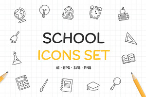 School Icons and Pattern, an Outline Icon by PixMarket