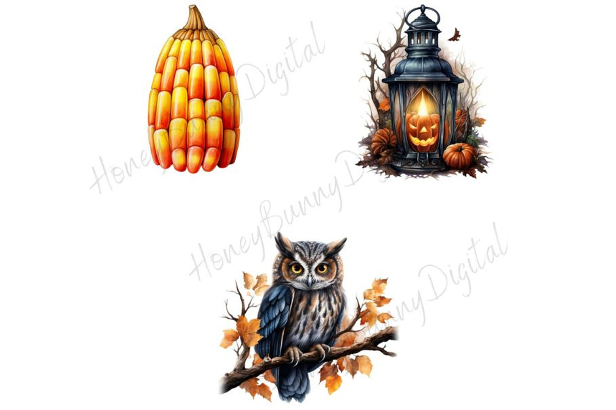 Watercolor Halloween Clipart, a Decorative Illustration by HoneyBunnyDigital (Photo 6 of 7)