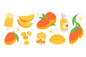 Mango food. Exotic mangoes slices, a Food Illustration by LadadikArt